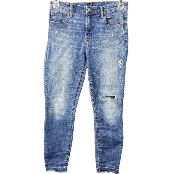 GAP 1969 True Skinny Mid Rise Jeans Women’s 29 Distressed Medium Wash - Picture 1 of 14